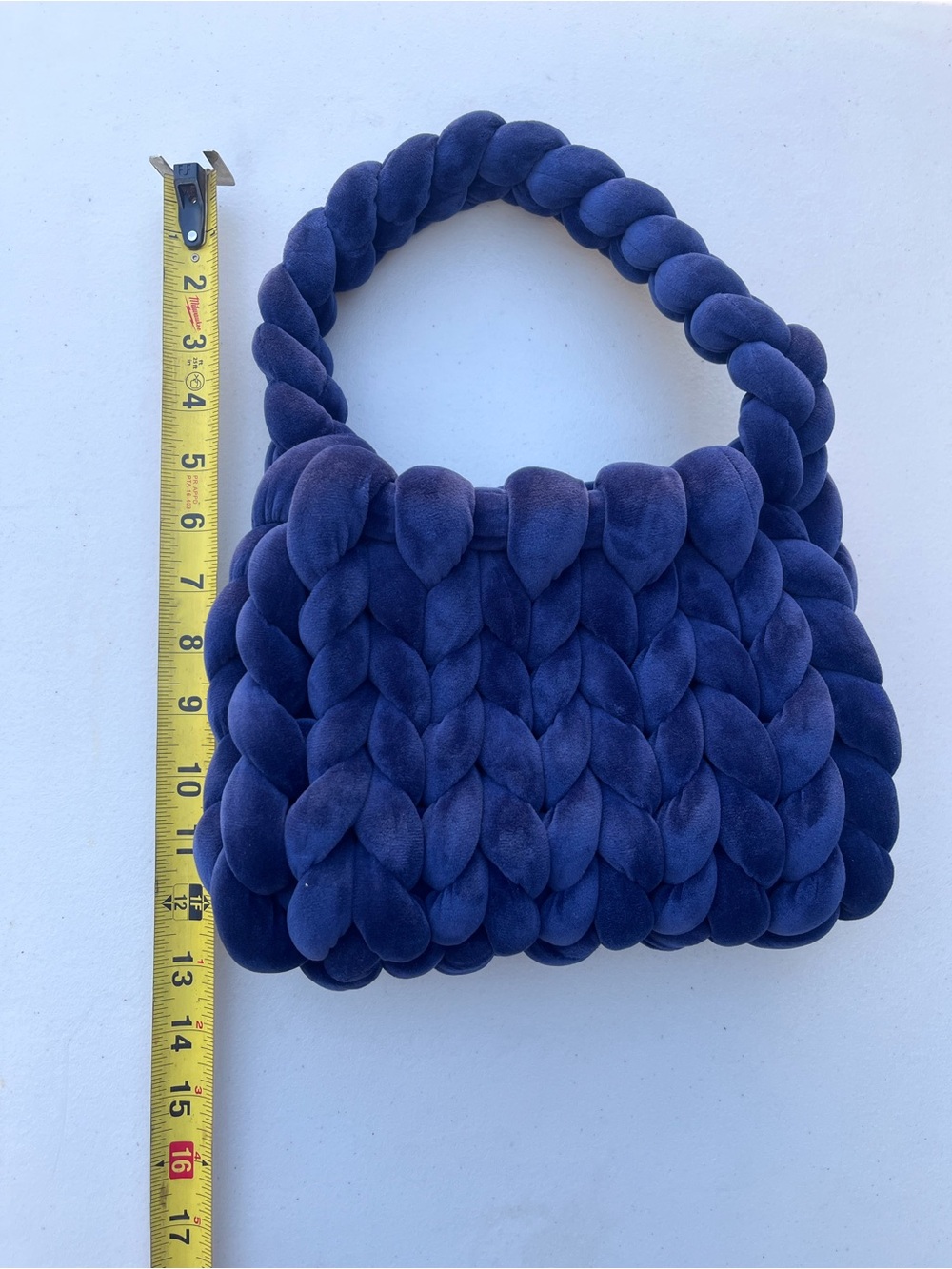 Plush Braided Handbag - Navy